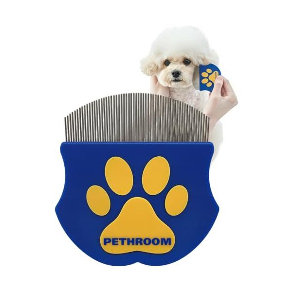 Pethroom ペスルーム 猫 犬の櫛 コーム ステンレス製 丸型ヘッド 犬用涙やけ除去用くし 肌にやさしい 痒み止め 長毛短毛兼用 痛くない