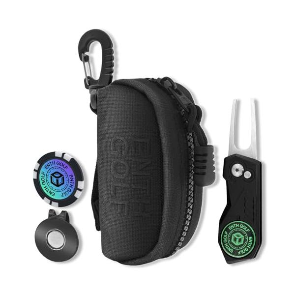 他サイト： ENTH 1000D 高耐久ナイロン ゴルフボールケース２個用開閉式グリーンフォーク ゴルフ マーカー ハットクリップ 4点セットの商品画像