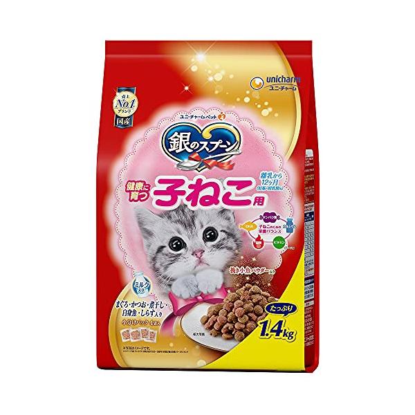 他サイト： 銀のスプーン キャットフード ドライ 贅沢うまみ仕立て 健康に育つ子ねこ用 まぐろ・かつお・煮干し・白身魚・しらす入り 1.4kg 国産 ユニチの商品画像