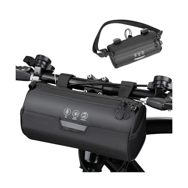 自転車フロントバッグブラック/-/SP0033CL・?防水性と耐久性 PUコーティングされた900Dオックスフォード生地を使用しており、内外ともに防水性があります。耐久性に優れ、お手入れも簡単です。ラミネート防水ジッパーが付いているため、雨...