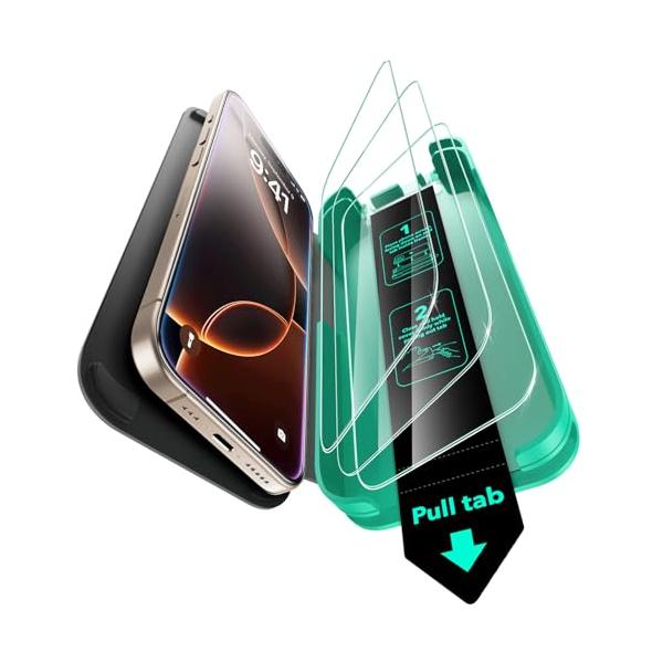 他サイト： ３秒で完成・50kg耐衝撃ESR iPhone 16 Pro ガラスフィルム 9H強化ガラスフィルム 貼付け簡 自動吸着 指紋防止 いphoneの商品画像