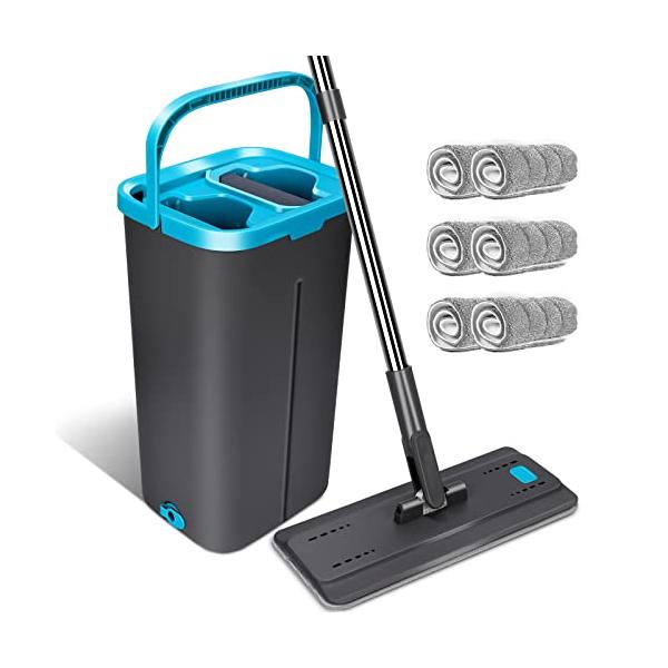 ZNM フロアモップ 水拭きモップ フラットモップ 手洗い不要 乾湿両用 掃除道具 モップセット 6つの交換可能なモップパッド付き 140cmハ