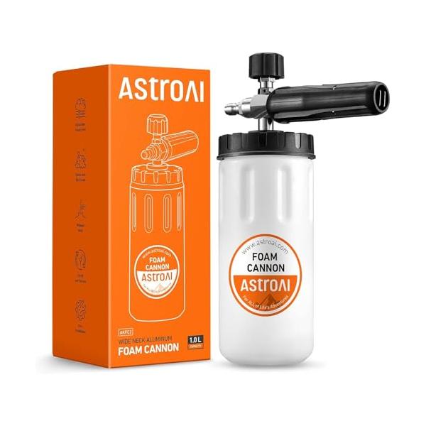 AstroAI フォームキャノン 洗車用フォームガン 容量1L 1/4 クイックコネクタープラグ付 高圧洗浄機用 圧力洗浄ガン用 1.0mmノズ