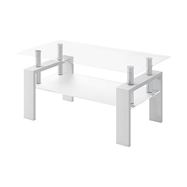 OSJガラステーブル コーヒーテーブル 幅98cm 強化ガラス天板クリア天板ホワイト脚