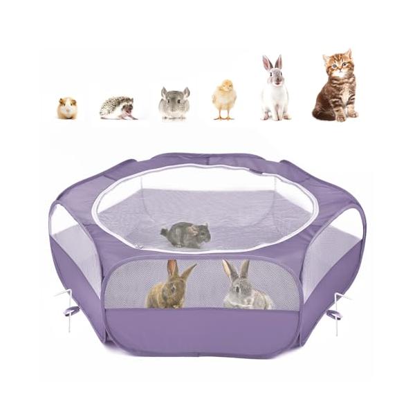 パープル/側面扉なし/-・Color:パープルSize:側面扉なし・遊び用小動物サークル 側面はオックスフォード布+メッシュ素材を採用しており、耐久通気性に優れています。ファスナー式のメッシュ屋根付き、ペットの飛び出すを防止します。猫、小型...