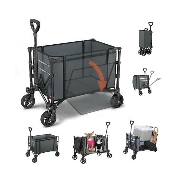 他サイト： Housolution キャリーワゴン 大容量120L 耐荷重100kg アウトドアワゴン 折り畳み式キャンプカート ワンタッチ収束式 自立収納の商品画像