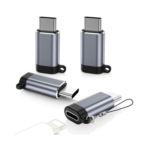 Gray-4p/Lメス-Cオス-カニカンひも/-・Size:Lメス-Cオス-カニカンひもColor:Gray-4p・端子が異っても繋げるアダプター1本で、端子が異っても繋げればスムーズに充電されるようになるライトニングからUSB-Cに変換用...