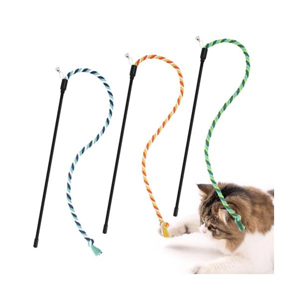 SONGWAY 猫じゃらし 猫 おもちゃ 人気 綿紐竿 頑丈 ストレス解消 3本3色入り