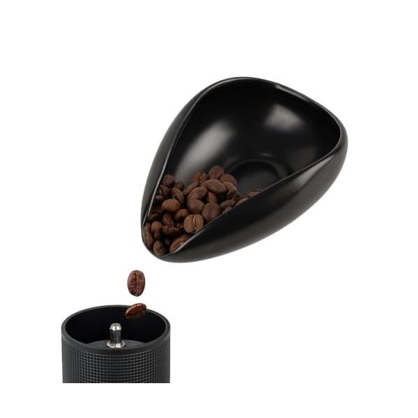 watchget コーヒー 豆カップ セラミック コーヒー豆計量カップ 陶器 計量トレイ コーヒー粉 受け容器 黒