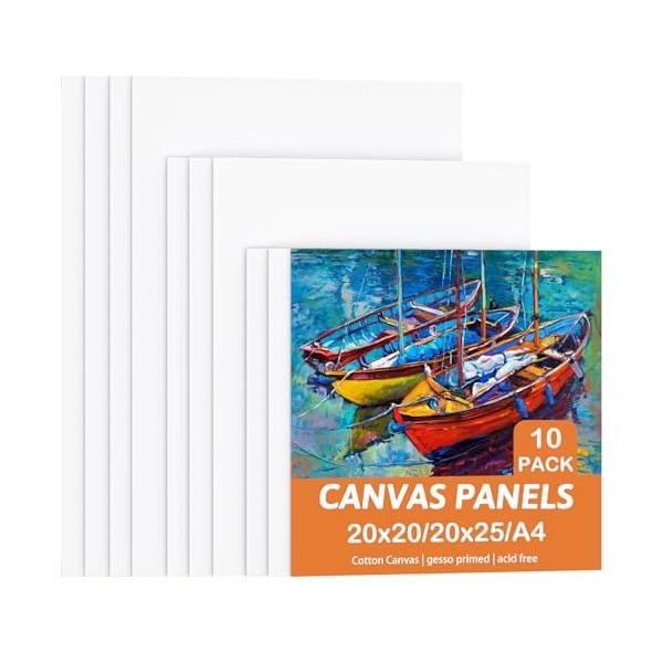 Koncci 絵画用キャンバス10枚セット - 200x200mm、200x250mm、A4210x297mm、コットン無酸性空白絵画キャンバス