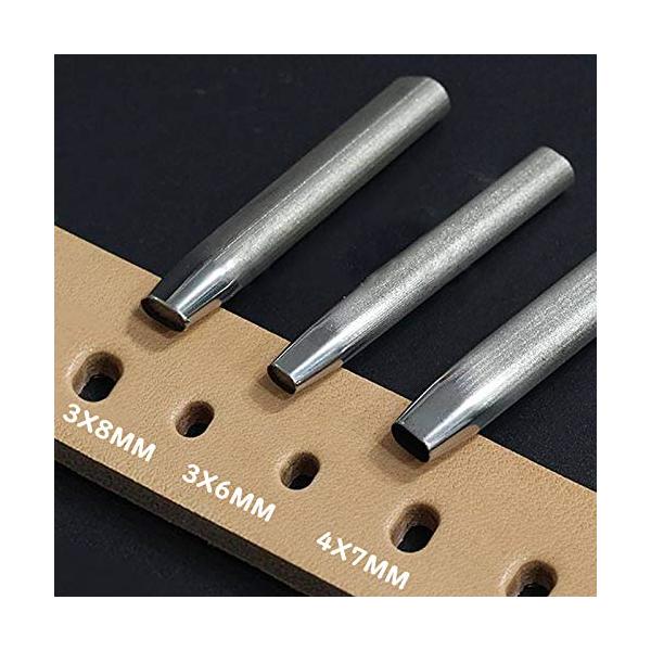 穴あけ ポンチ 楕円 ポンチ レザークラフト ポンチ パンチ 楕円 形 DIY 工具 穴あけ 道具 3本 セット3x6mm 3x8mm 4x7m