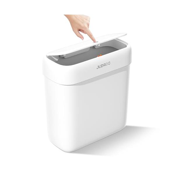 JUDRDO ゴミ箱 小型 9L ふた付き 消臭 ペット対策 スリム バスルーム 洗面所 トイレ 寝室 オフィス 用 ゴミ袋20枚付き 白