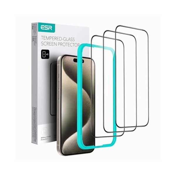 他サイト： ESR いphone15pro フィルム スクリーン保護フィルム3枚 強化ガラスフィルム iphone 15 pro ガラスフィルム 簡単取り付の商品画像
