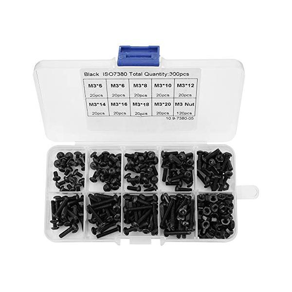 ブラック/M3/-・パッケージ個数:1・高強度グレード10.9この六角穴付皿ボルトセットは、使用中に優れた引張、せん断、ねじり強度を確保する高強度グレード10.9で作られています。 特に、M3丸頭ネジとナットは、その高い強度特性により、高荷...