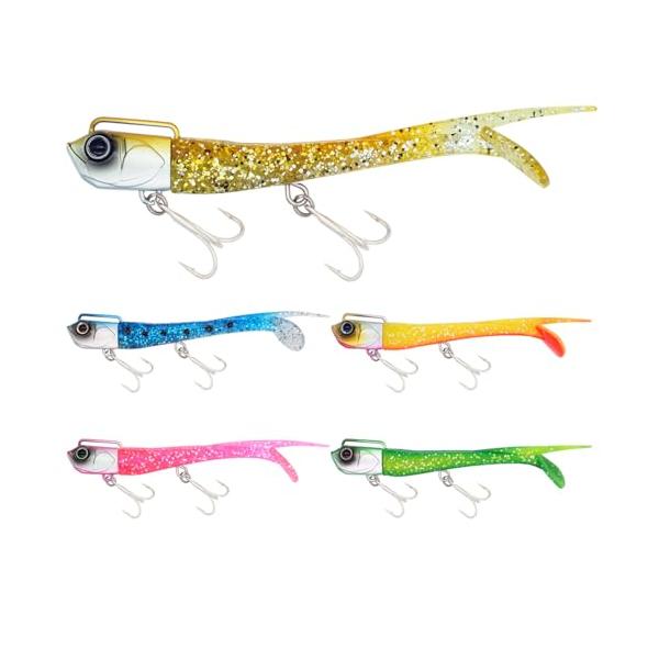 KOKOルアーシーバス ルアー ヒラメ ジグヘッド ワーム 15g 22g 30g 5色セット 予備ワーム付き ヒラメ フラットフィッシュ対応