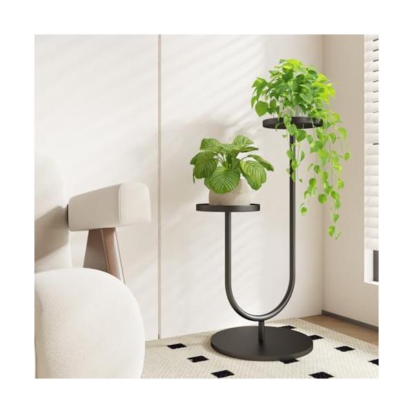 Bamworld フラワースタンド 室内用 コーナープランタースタンド 2段花台 おしゃれ観葉植物台 部屋飾り 玄関 ベランダ 黒 Plant