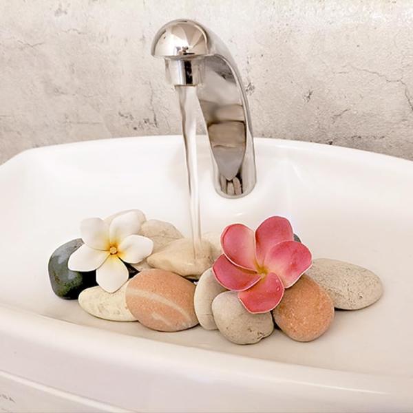 Cocobariトイレタンク 飾り石セット プルメリア造花付き トイレ インテリア 雑貨 おしゃれ 化粧石 飾り石 手洗い器 洗面ボウル 装飾用
