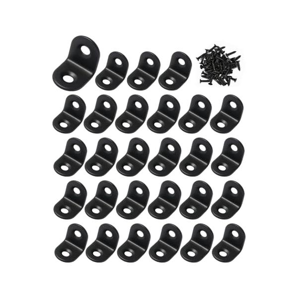 L字金具 20*20*16mm 28個 60個ネジ付アングルブラケット ステンレス製 l字金具 補強金具 コーナーブレース 接合金具 ブラック｜