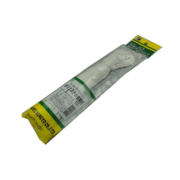 撚りが少なく、切り口がほつれにくいロープです。【用途】荷物の固定・梱包用。【機能・特徴】強度・耐候性・摩擦に優れ縛りやすいです。【仕様】●サイズ(約)：太さ3mm×長さ10m。●使用目安：約15kg。【材質】●ポリエステル。