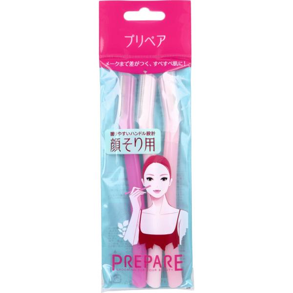 プリペア 顔そり用 L 3本入ほほや額など広い部分のお手入れに。手にフィットする「しずく型」断面のハンドル。●人間工学設計：手になじみ動かしやすい。※(社)人同生活工学センターの開発協力のもと、徴底したカミソリの持ち方・そり方テストを行い、...