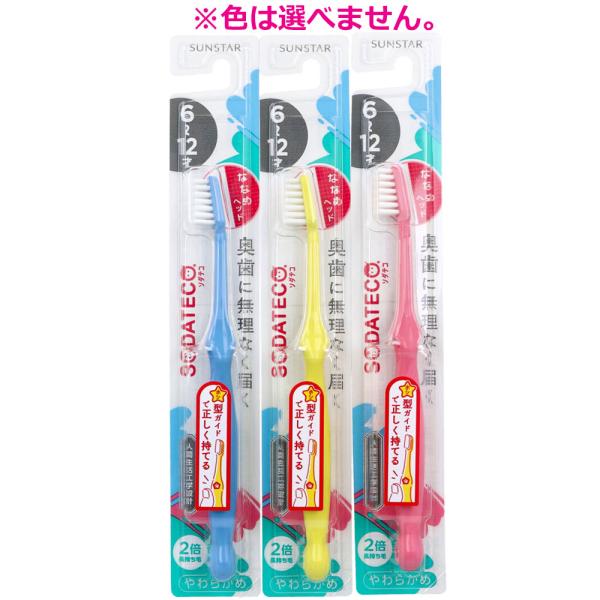 ソダテコ こどもハブラシ 6-12才用 やわらかめ 1本入自然に正しい持ち方で、奥歯もしっかりみがける。●奥歯に届きやすいななめヘッド。●毛がひらきにくい2倍長持ち毛。●自然に正しい持ち方ができる人間生活工学設計ハンドル。●親指を置く位置が...