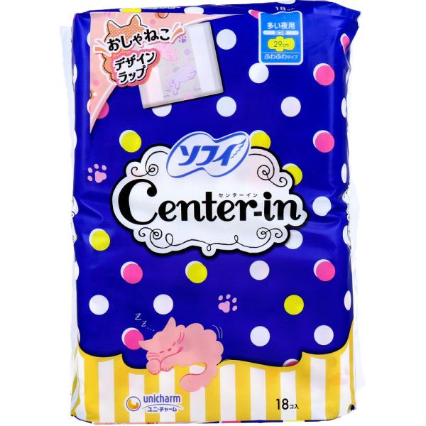 ソフィ センターイン ふわふわタイプ 多い夜用 羽つき 18枚入かわいい猫デザインでHappy気分♪●つけるとき前後が分かりやすい猫デザイン。●持ち運びでも可愛いおしゃねこデザインラップ。カサカ音がしない「やわらかラップ」。●やさしい肌ざわ...