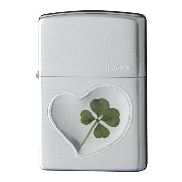 ZIPPO(ジッポー) オイルライター 四つ葉 本物のクローバー 銀サテーナ Love 愛 63260498