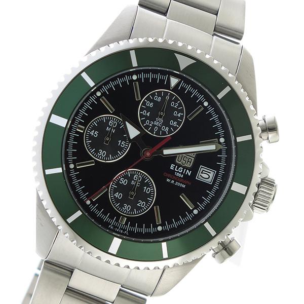 エルジン ELGIN クロノ クオーツ メンズ 腕時計 FK1418S-GR ブラック