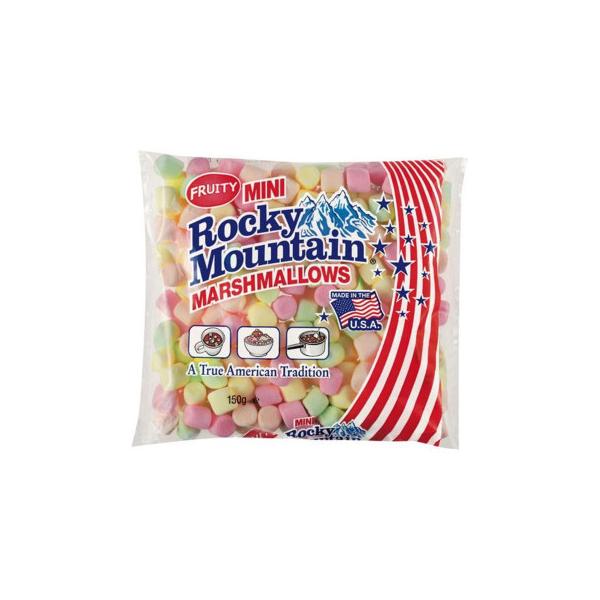 エスビーグローバル　ロッキーマウンテン プチカラーマシュマロ　150g　24セット　027035 レモン、ライム、オレンジ、ストロベリーの4種類の味のマシュマロをお楽しみください。 生産国:アメリカ 賞味期間:450日 おやつやバーベキュー...