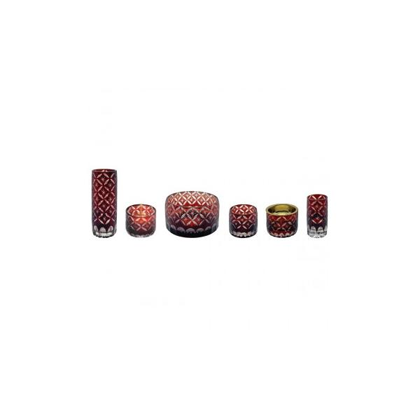 フラン 切子硝子 6点セット 香炉/3.0寸 レッド 32I6007e00054