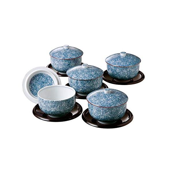 前畑 茶托付蓋付煎茶揃 庫山窯 染吉野 ギフト包装済(包装紙ネイビー) 27456