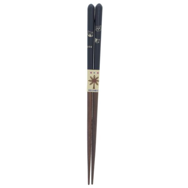 イシダ 日本製 箸 やんちゃ ネコ (猫) 木製 (天然木) アクリル 黒 18cm