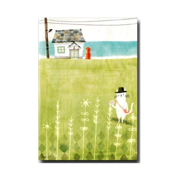 水彩イラストポストカード 海の見える郵便局 おしゃれな絵葉書