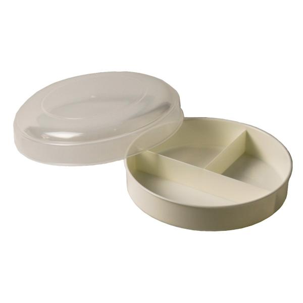 【ご購入後の当店からの連絡はご登録のメールアドレスに通知いたします。必ずご確認ください】【商品概要】3つに仕切られているプレート。フタ付です。冷蔵庫保存OK。電子レンジOK（フタをしたままOK）サイズ:（約） 直径 19 × 高さ 5.4 ...