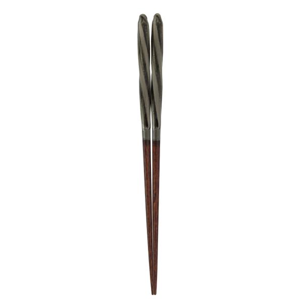 アオバ 箸 天然木 あめ玉ネジリ 黒 23cm