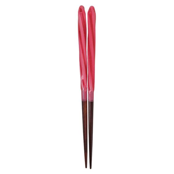 アオバ 箸 天然木 あめ玉ネジリ 赤 18cm