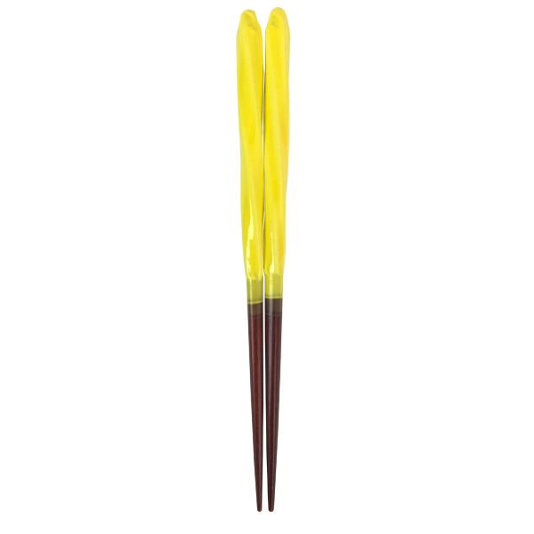 アオバ 箸 天然木 あめ玉ネジリ 黄 18cm