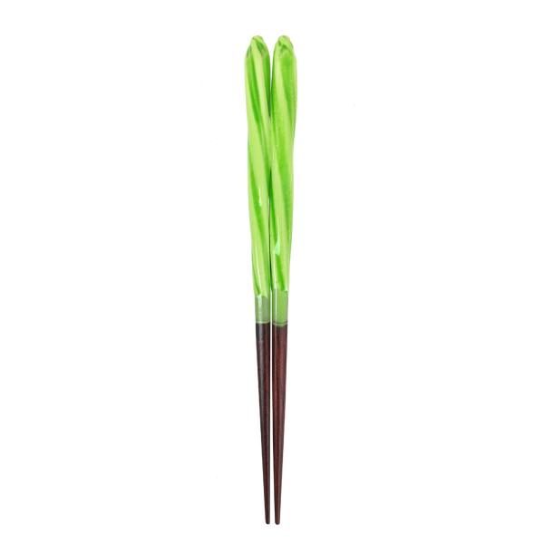 アオバ 箸 天然木 あめ玉ネジリ 黄緑 18cm