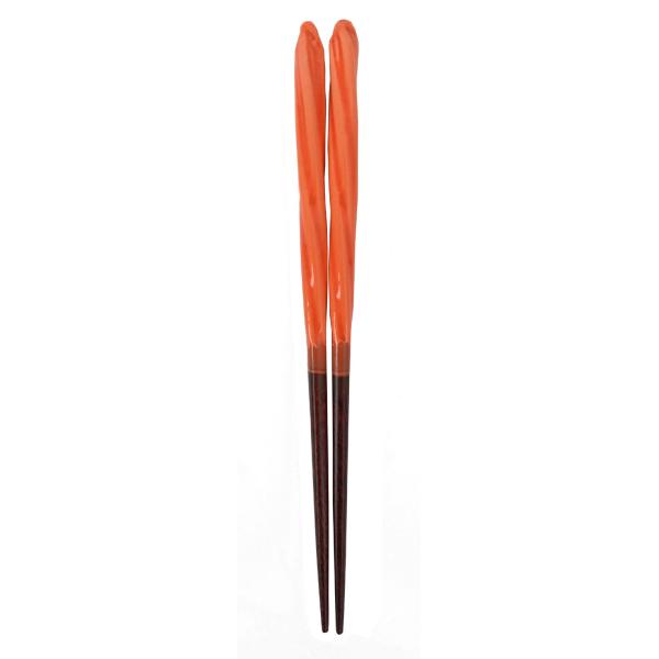 アオバ 箸 天然木 あめ玉ネジリ オレンジ 18cm
