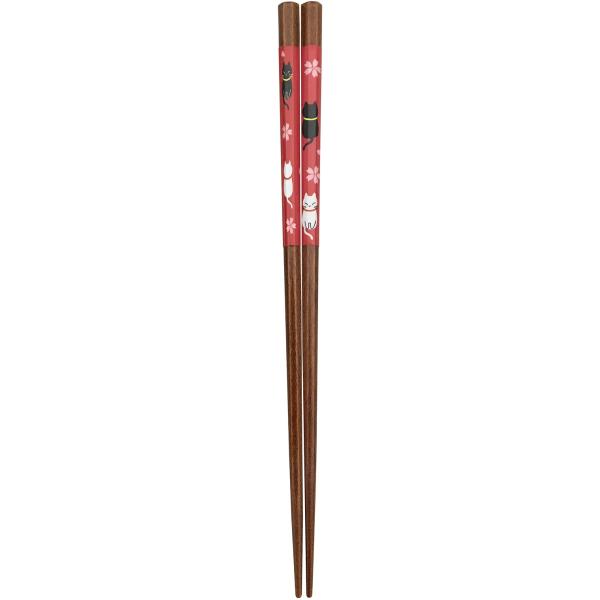 アオバ 箸 食洗機対応 天然木 八角 猫と桜 21cm 520467