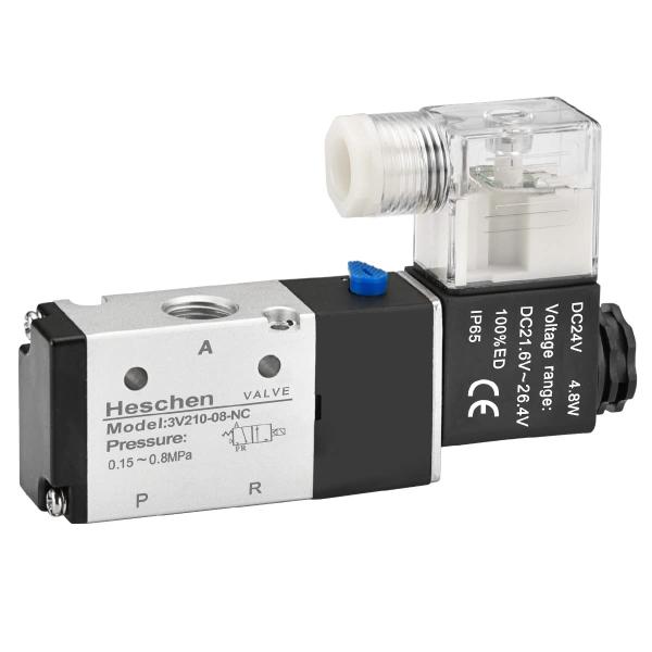 Heschen 電空ソレノイドバルブ, 3V210-08, 24VDC, 4.8W PT1/4, 3/2ウェイ, CE