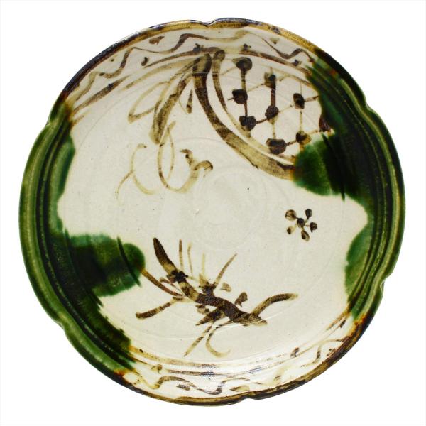 瀬戸焼 中島塩草 「 織部のうつわ 」 8寸皿 大皿 約直径24cm 織部鉄絵