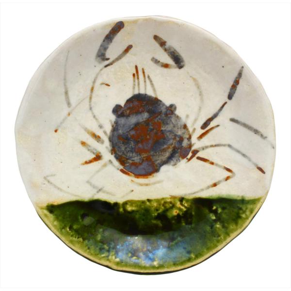 うつわ魯庵 美濃焼 中垣連次 和皿 プレート 17.5cm 織部掛蟹紋 カニ絵
