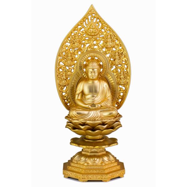 仏像 釈迦如来座像 18cm (金メッキ/24金) 仏師：牧田秀雲 原型＿