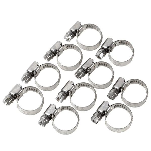 モノパ！ ホースバンド ユーロタイプ ステンレス製 強力固定 (外径12mm〜20mm 10個) シルバー