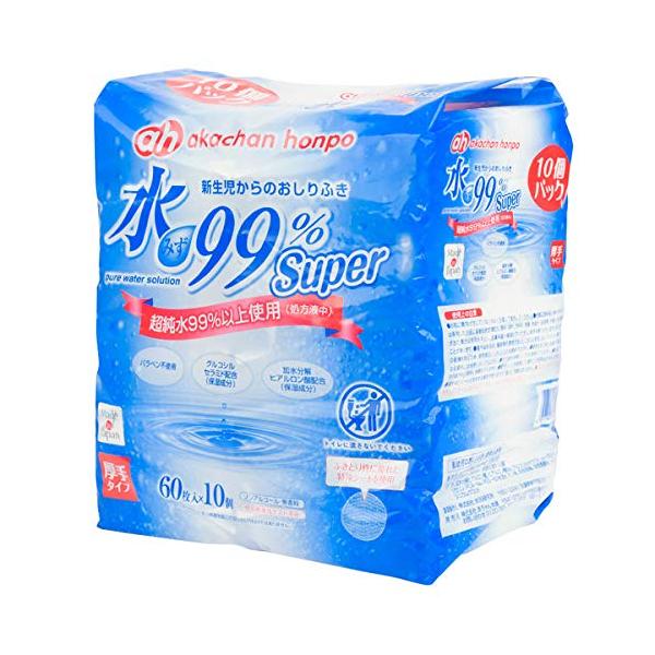 他サイト： アカチャンホンポ 赤ちゃん本舗 水99% Super 厚手おしりふき 60枚×10個の商品画像