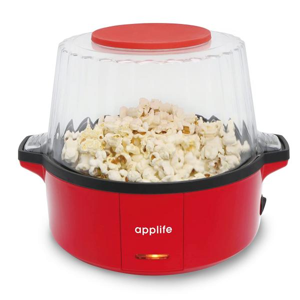 applife PON!PON! ポップコーンメーカー レッド | 電動 簡単 家庭用 安全 自動調理 豆をいれるだけ 調理が見えるからたのしい