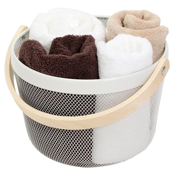 【ご購入後の当店からの連絡はご登録のメールアドレスに通知いたします。必ずご確認ください】【商品概要】【商品仕様】:サイズ/約直径25.5×高さ18cm(持ち手除く)、カラー/ホワイト、内容/1個、材質/ステンレス・突板【オシャレなワイヤーバ...