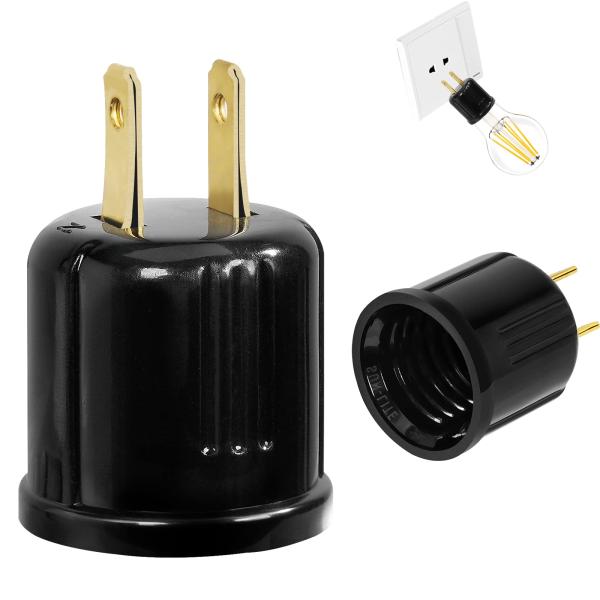 Aiwode 電球ソケット ソケット変換コンセントアダプター E26用 ソケット付きコンセントプラグ 電球ソケットE26口金 変換ソケット 黒い 2個