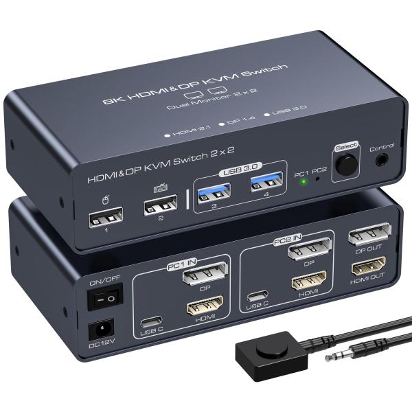 デュアル ディスプレイ】8K 60Hz HDMI Display Port KVM 切替器 SW622